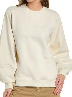 NEW GANNI Software Isoli Puff-Sleeve Crew Neck Sweatshirt in Ivory
